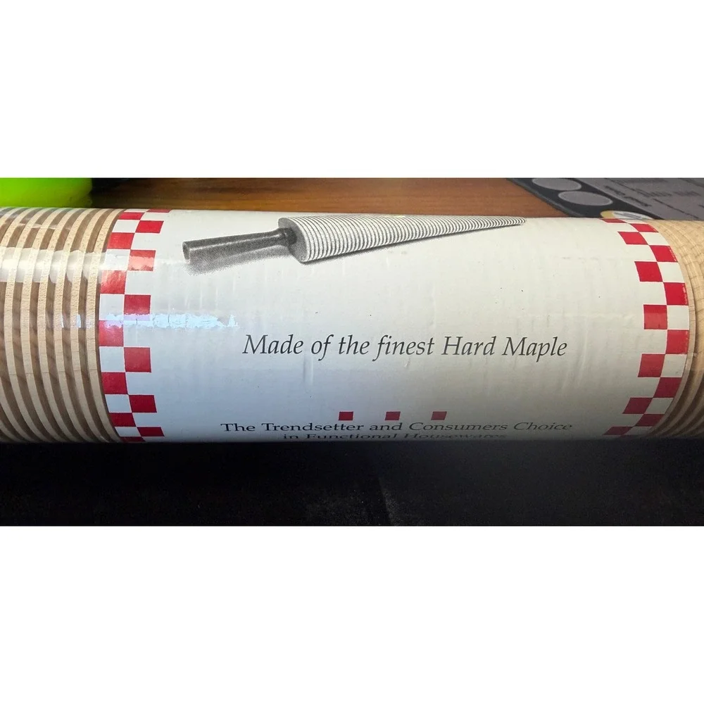 Bethany Housewares 420 Corrugated Rolling Pin Hard Maple Wood Red Handle Lefse